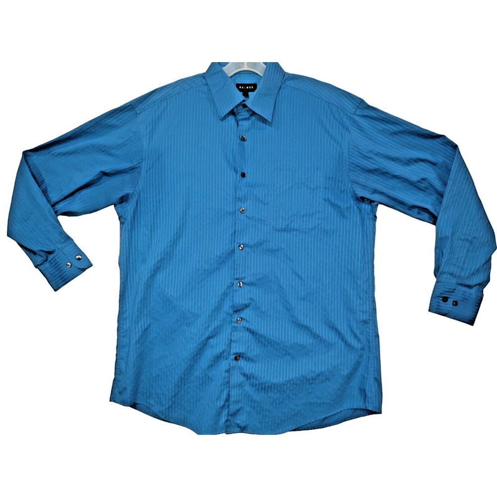 CLAIBORNE AXCESS 100% Cotton Men's Blue No Iron Striped Dress Shirt Sz  17 34/35